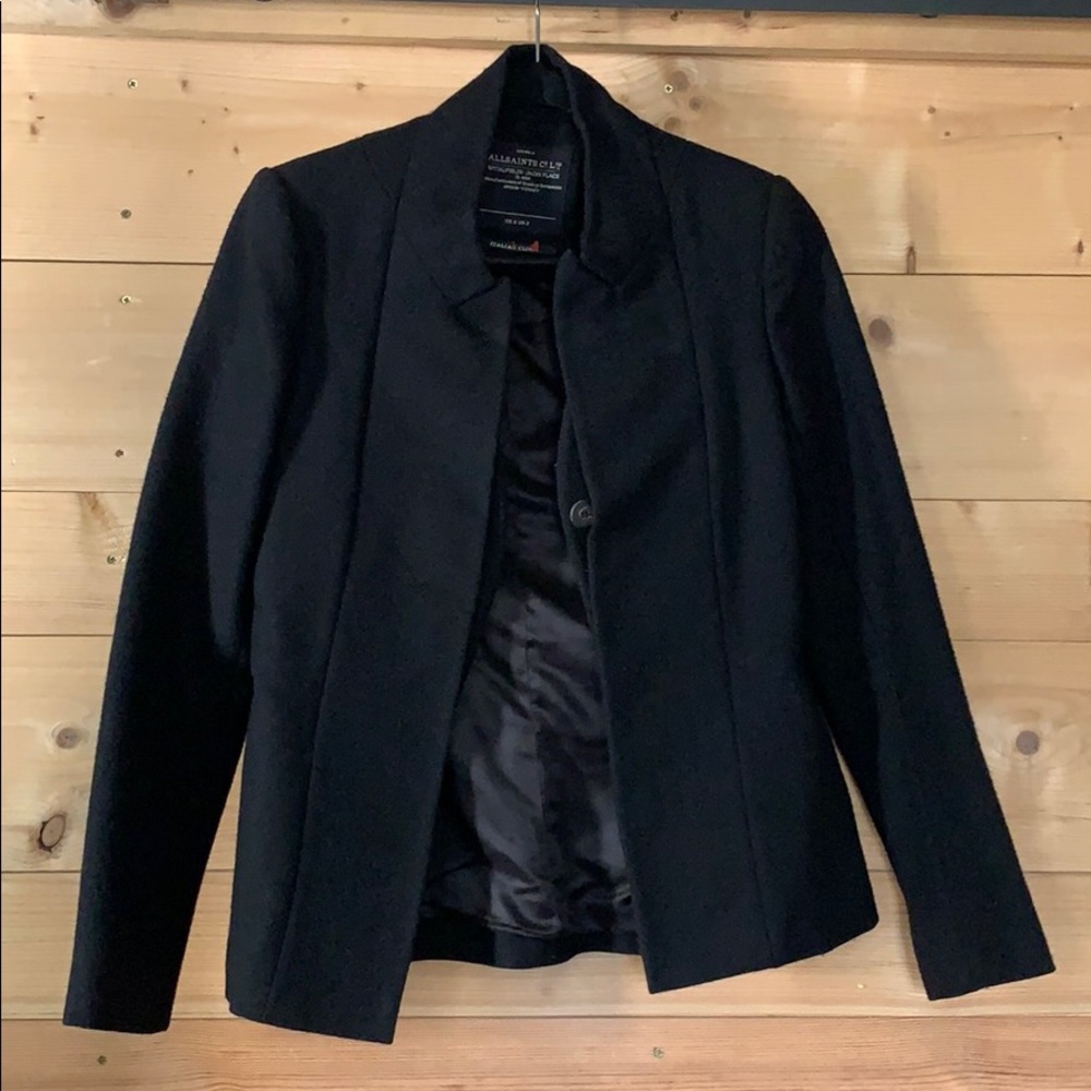 All Saints wool vested black coat size 2